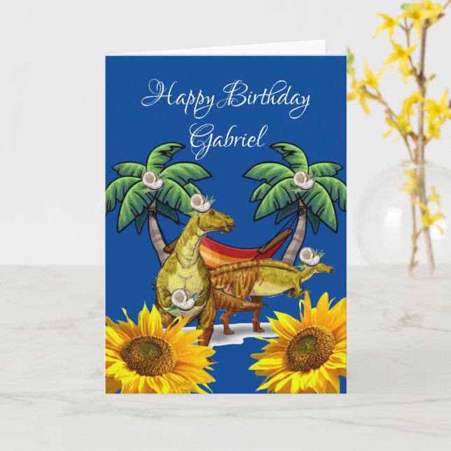 Dinosaure de tournesol Floral Carte de voeux pliée (Fleur jaune)