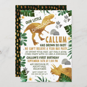 Dinosaure d'or vert Invitation de fête d'anniversa