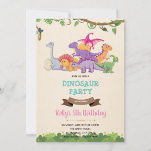 Dinosaure fille mignonne invitation
