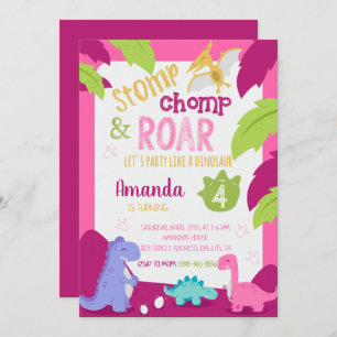 Dinosaure fille Stomp & Chomp Invitation d'anniver