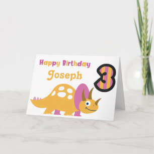 Dinosaure Jaune Cute 3e carte d'anniversaire