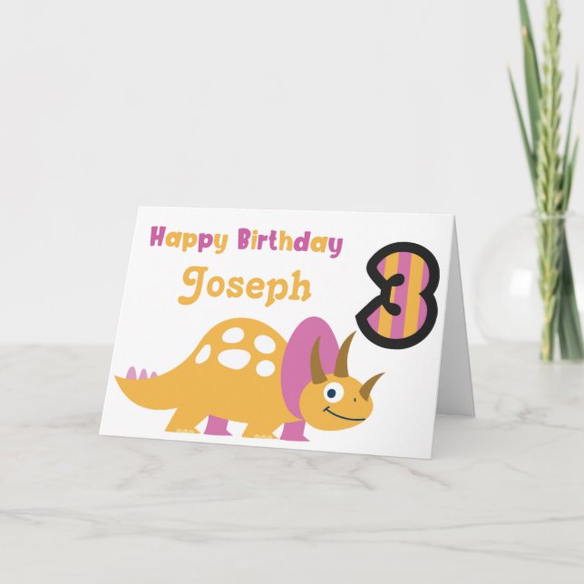 Dinosaure Jaune Cute 3e carte d'anniversaire (Devant)