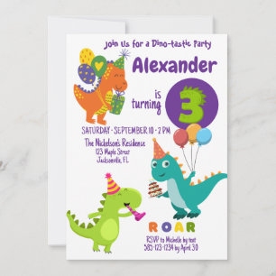 Dinosaure Joueur trois ans Anniversaire Invitation