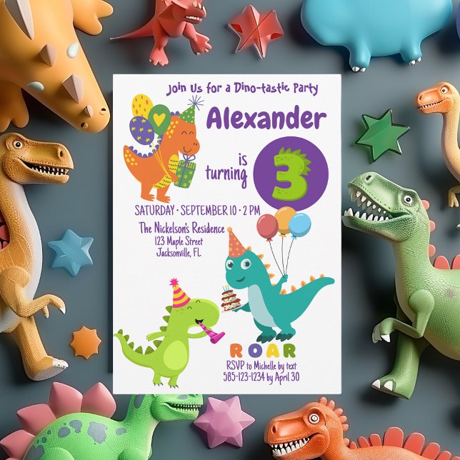 Dinosaure Joueur trois ans Anniversaire Invitation (Créateur téléchargé)