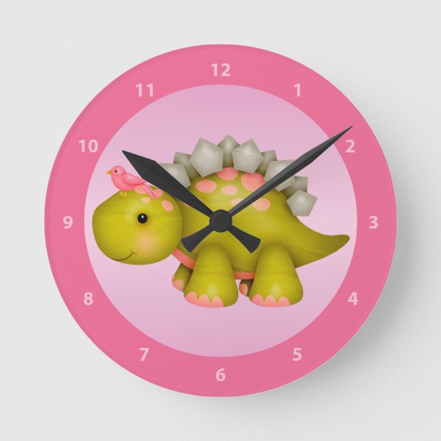 Dinosaure mignon de Stegosaurus et horloge rose (Recto)