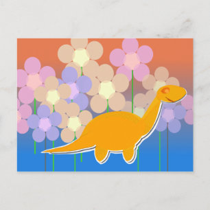 Dinosaure mou dans le champ de fleurs Carte postal