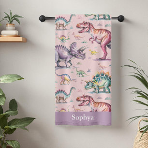 Dinosaure pour enfants à l'aquarelle rose personna