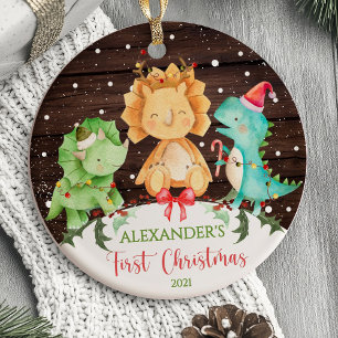 Dinosaure pour le premier ornement de Noël du bébé