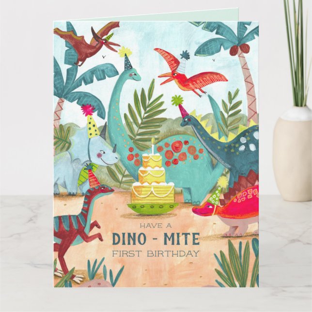 Dinosaure première carte d'anniversaire garçon (Devant)