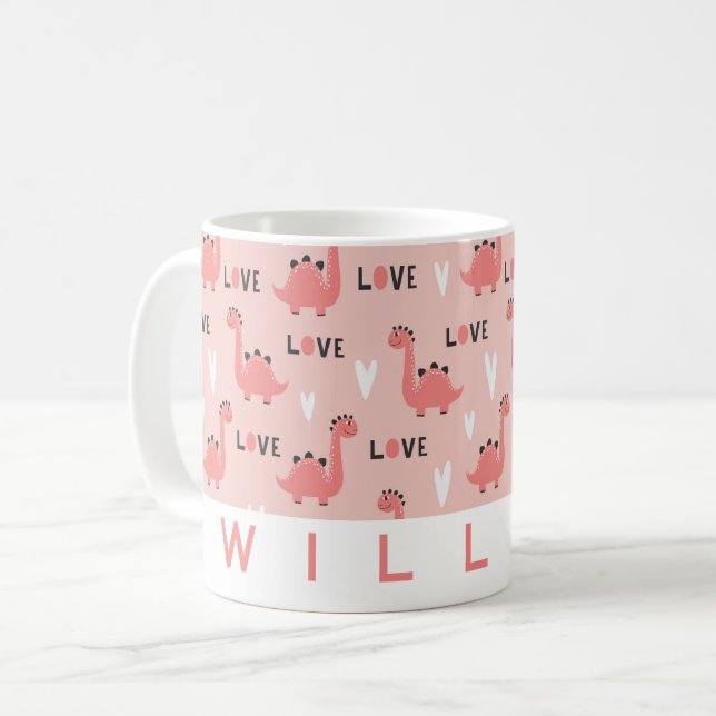 Dinosaure rose mignon Amour Mug | Cadeau personnal (Devant gauche)