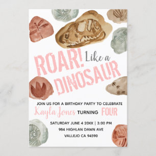 Dinosaure rose mou invitation d'anniversaire fossi