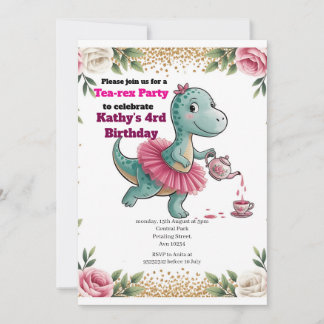 Dinosaure Tea Party 4ème anniversaire Invitation
