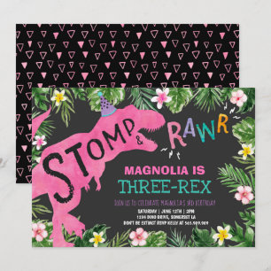 Dinosaure Trois Rex Invitation Anniversaire Dino