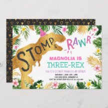 Dinosaure Trois Rex Invitation Anniversaire Dino