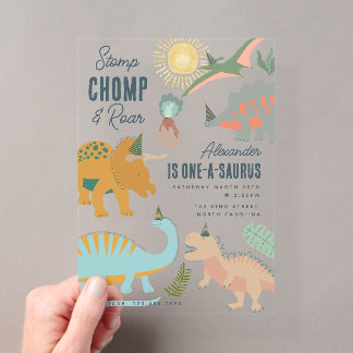 Dinosauren Boho Prähistorische Party-Tiere Geburts Acryleinladungen