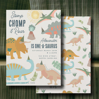 Dinosauren Boho Prähistorische Party-Tiere Geburts Einladung
