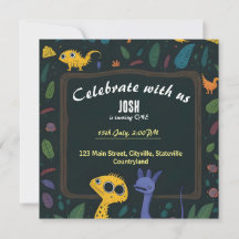 Dinosaures caricaturaux 1er invitation anniversair
