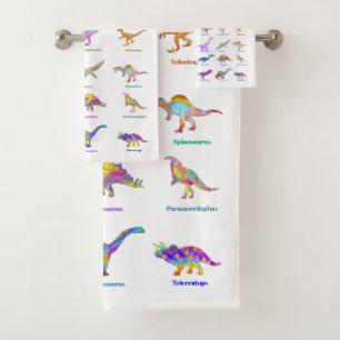 Dinosaures colorés aux noms rose
