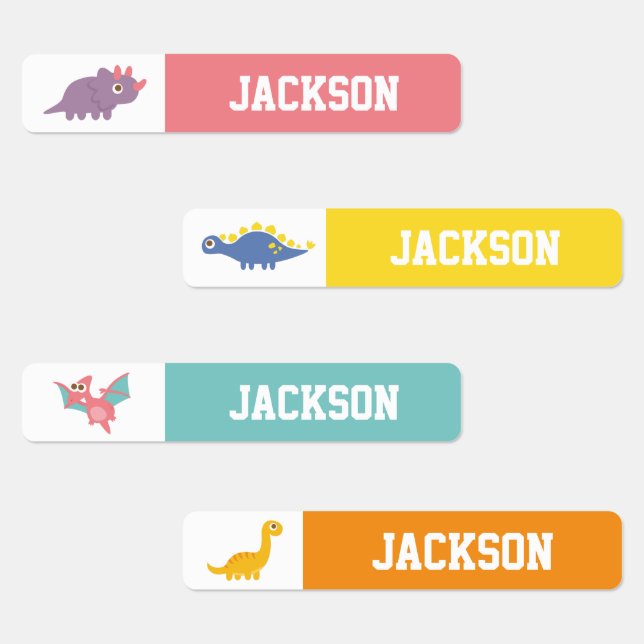 Dinosaures colorés Enfants Étiquettes personnalisé (Groupe)