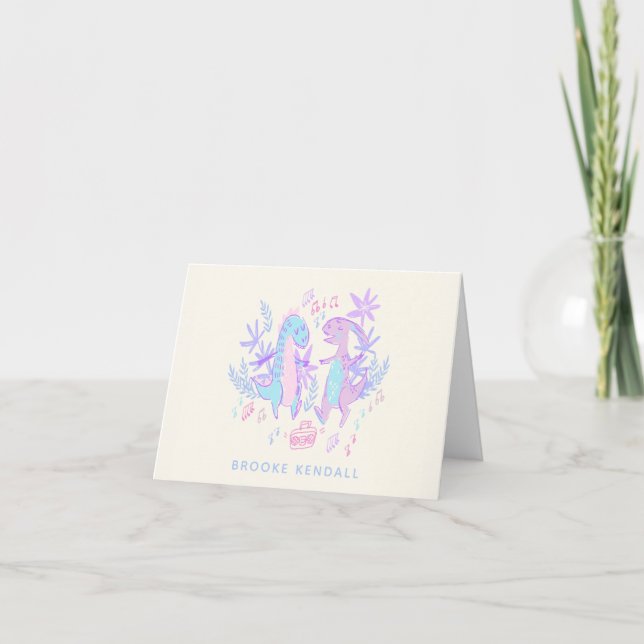 Dinosaures dansants pastel violet bleu personnalis (Devant)