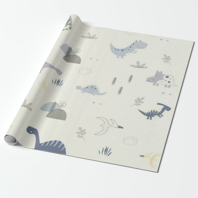 Dinosaures emballage papier cadeau pour enfants  (Déroulé)