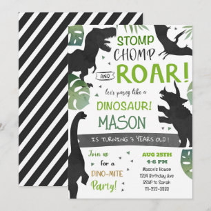 Dinosaures noirs Invitation de fête d'anniversaire