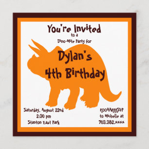 Dinosaures orange et Brown Invitations de fête d'a