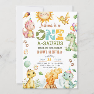 Dinosaurier 1-A-Saurus 1. Geburtstag einladen. Einladung