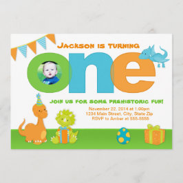 Dinosaurier 1. Geburtstag Einladung 12x18 Foto-Kar