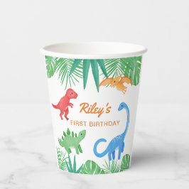 Dinosaurier 1. Geburtstag Einladung farbenfroh Nie Pappbecher