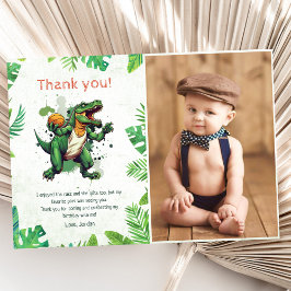 Dinosaurier 1. Geburtstags-Party-Foto Dankeskarte