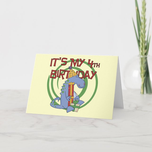 Dinosaurier 4. Geburtstag T - Shirt und Geschenke Karte (Vorderseite)