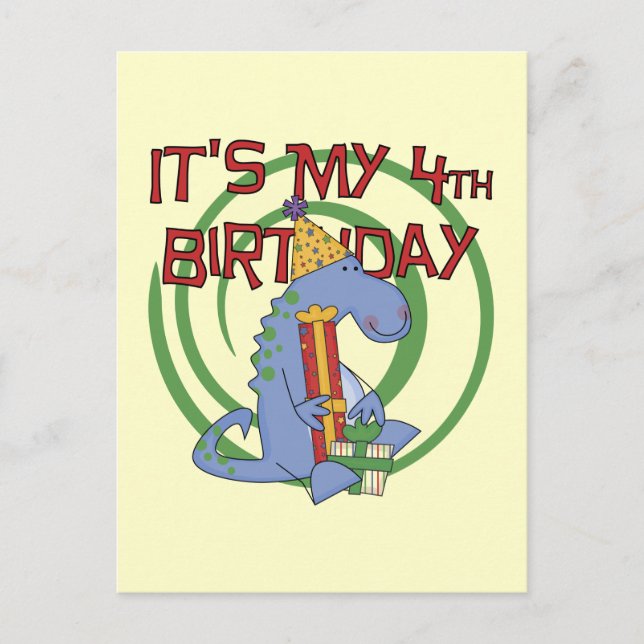 Dinosaurier 4. Geburtstag T - Shirt und Geschenke Postkarte (Vorderseite)