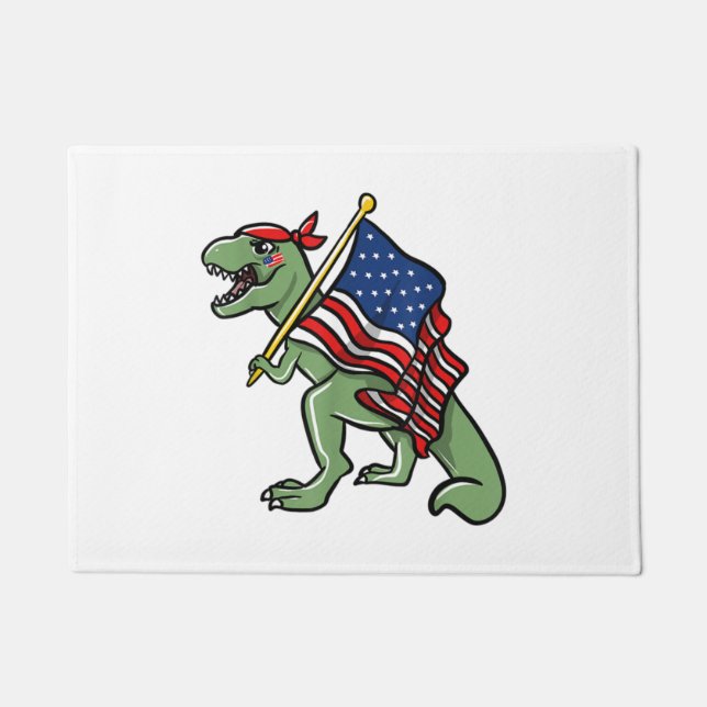 Dinosaurier 4. Juli American Flag Patriotic Fußmatte (Vorderseite)