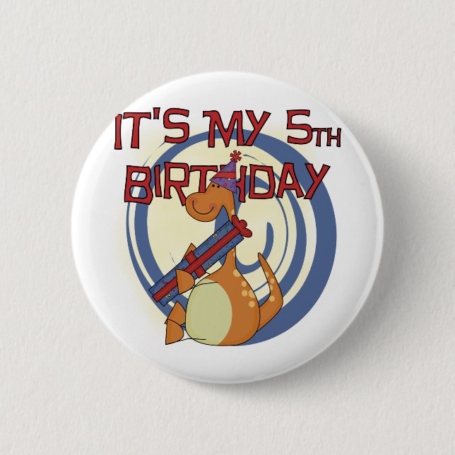 Dinosaurier 5. Geburtstag - Hemden und Geschenke Button (Vorderseite)