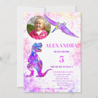 Dinosaurier 5. Geburtstag T Rex Foto Rosa Einladung