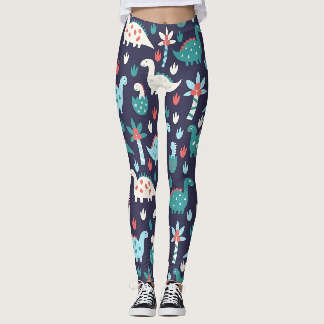 Dinosaurier Adventure Nahtlos Design Leggings (Vorderseite)