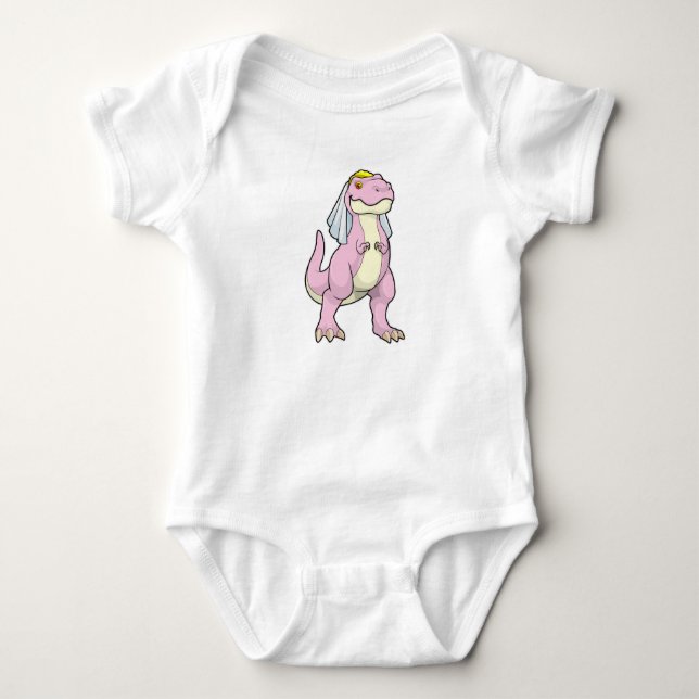 Dinosaurier als Braut bei Hochzeit mit Veil Baby Strampler (Vorderseite)