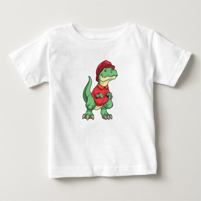 Dinosaurier als Feuerwehrmann mit Feuerhelm Baby T-shirt (Vorderseite)