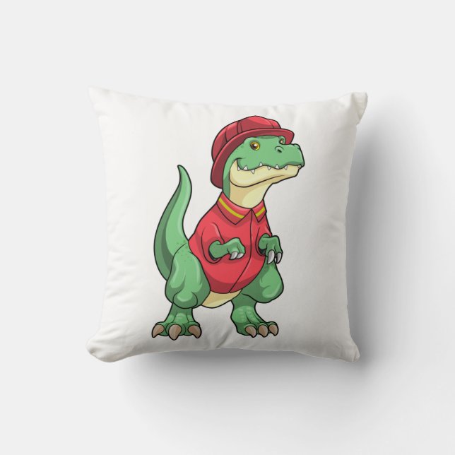 Dinosaurier als Feuerwehrmann mit Feuerhelm Kissen (Vorderseite)
