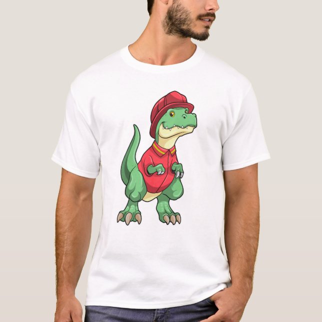 Dinosaurier als Feuerwehrmann mit Feuerhelm T-Shirt (Vorderseite)