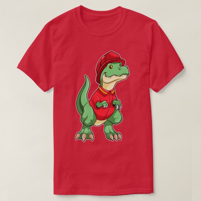 Dinosaurier als Feuerwehrmann mit Feuerhelm T-Shirt (Design vorne)