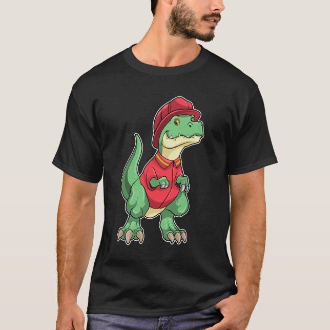 Dinosaurier als Feuerwehrmann mit Feuerhelm T-Shirt (Vorderseite)