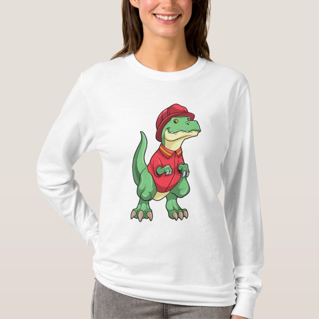 Dinosaurier als Feuerwehrmann mit Feuerhelm T-Shirt (Vorderseite)