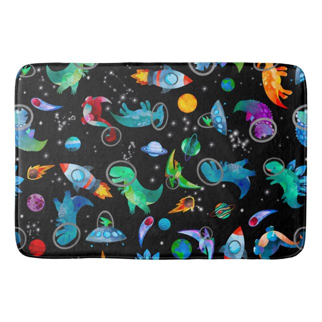 Dinosaurier Astronauten Aquarellplatz Kinder Dino Badematte (Vorderseite)