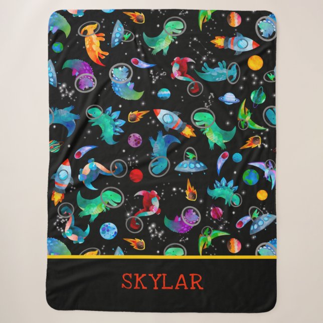 Dinosaurier Astronauten Wasserfarbraum Personalisi Sherpadecke (Vorderseite)
