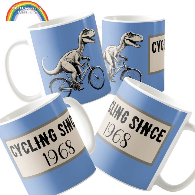 Dinosaurier auf einem Fahrrad Geburtstagsradfahrer Kaffeetasse (Von Creator hochgeladen)