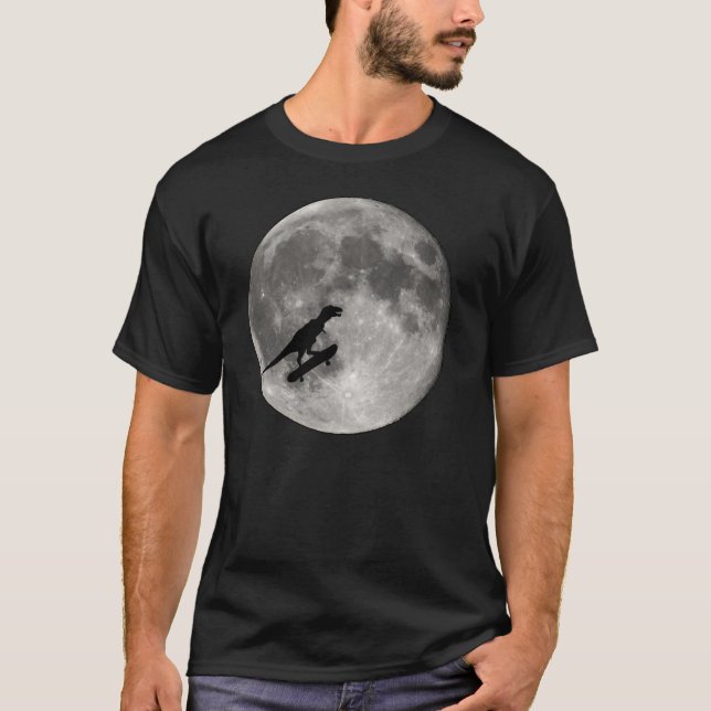 Dinosaurier auf einem Fahrrad im Himmel mit Mond-T T-Shirt (Vorderseite)