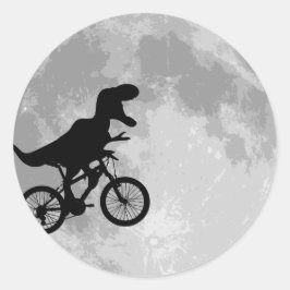 Dinosaurier auf einem Rad mit dem Mond Runder Aufkleber