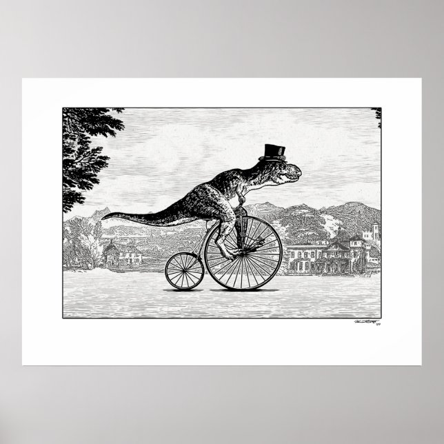 Dinosaurier auf Fahrrädern - T-Rex Poster (Vorne)